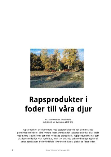 Rapsprodukter i foder till vÃ¥ra djur - Svensk Raps