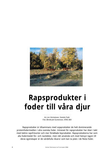 Rapsprodukter i foder till vÃ¥ra djur - Svensk Raps