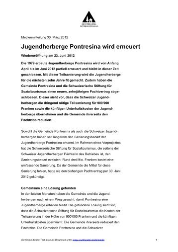 Jugendherberge Pontresina wird  erneuert - Schweizer ...