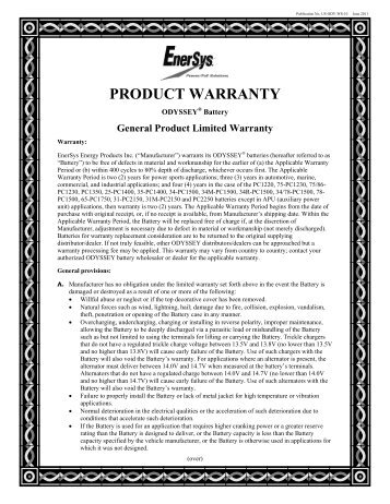 PRODUCT WARRANTY - ODYSSEY Batteries