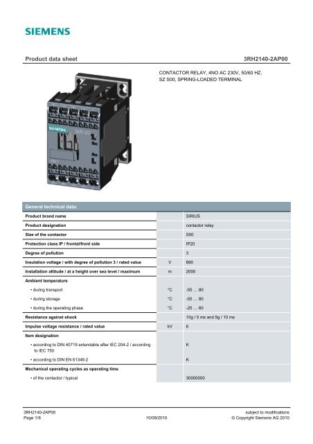 Product data sheet 3RH2140-2AP00 - TracePartsOnline.net