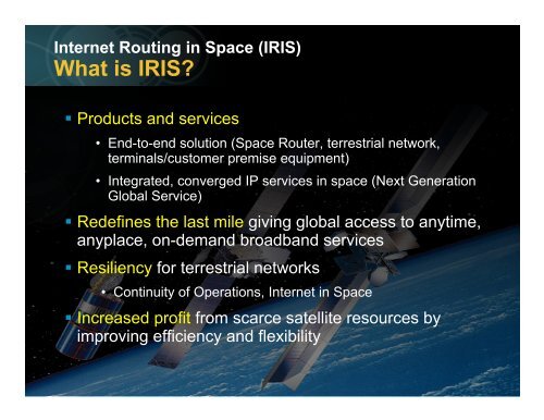 Internet Routing in Space (IRIS) - CCSDS