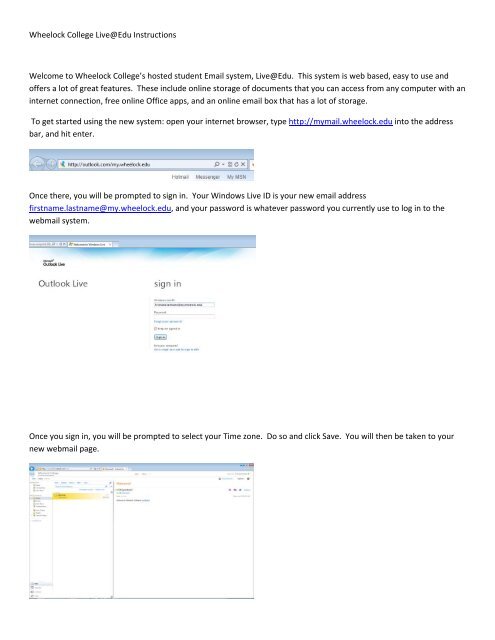 Student Email Instructions - Wheelock College