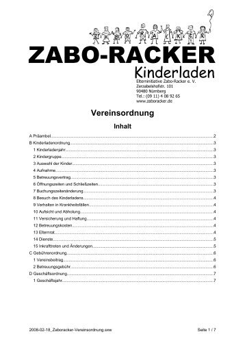 Vereinsordnung Inhalt - Zabo-Racker