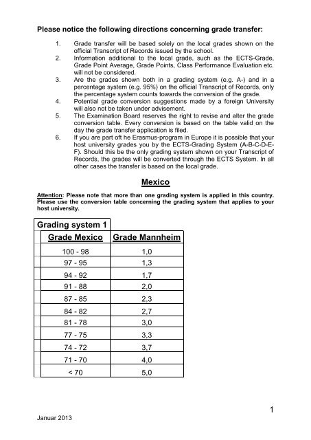 1 Mexico Grading system 1 Grade Mexico Grade Mannheim - BWL