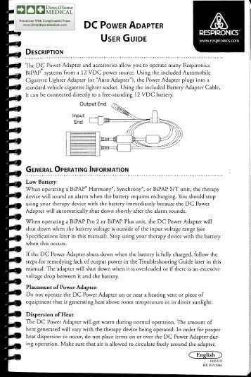 1012975 BiPAP DC Power Adapter Kit User Guide (PDF)