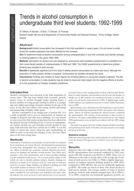 Trends in alcohol consumption in undergraduate third level students