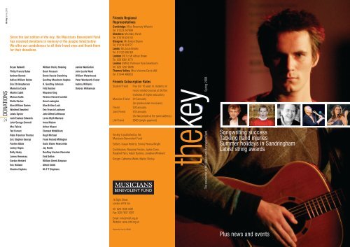 The Key - Spring 2008 - Musicians Benevolent Fund