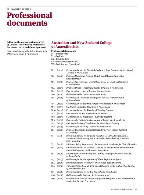 ANZCA Bulletin - June 2009 - Australian and New Zealand College ...