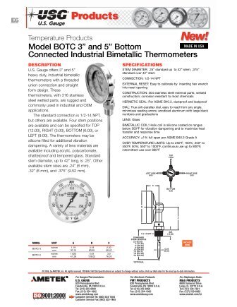 USG Model BOTC BiMetallic Thermometer - PEC-KC.com