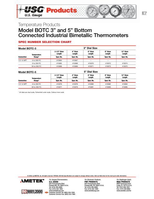 USG Model BOTC BiMetallic Thermometer - PEC-KC.com