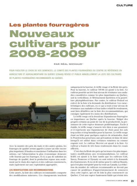 Nouveaux cultivars pour 2008-2009 - Fédération des producteurs ...