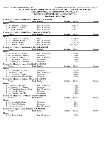 RESULTADO DIA 2 TOLUCA Olimpiada regional - Atletismo en ...