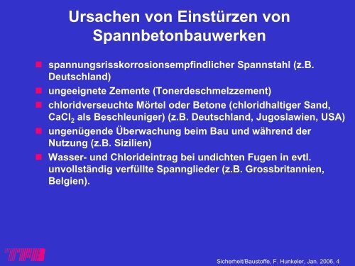 (zB Chloride), Alterung, Korrosion 5. Überwachung ... - ETH Zürich