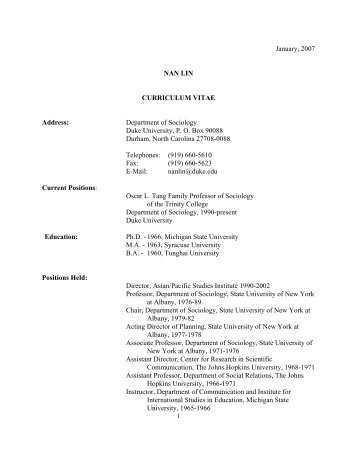 January, 2007 NAN LIN CURRICULUM VITAE ... - Academia Sinica