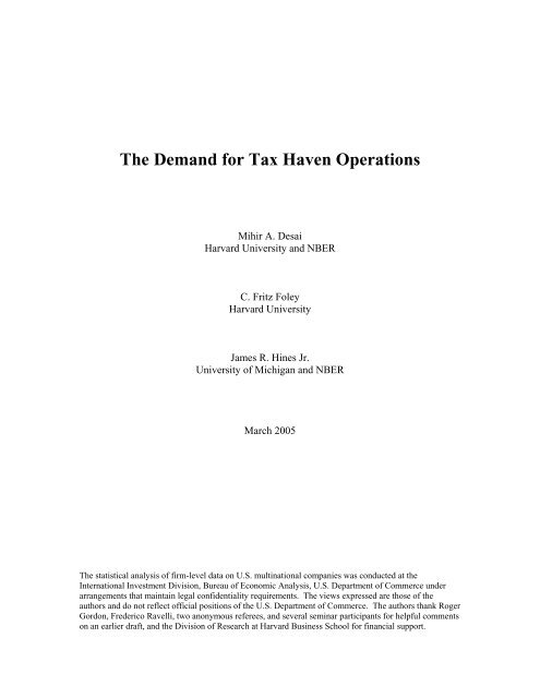 The Demand for Tax Haven Operations - Harvard Business School