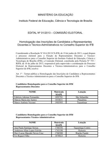 Homologação das inscrições de candidatos a representantes