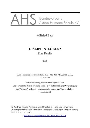 Wilfried Baur - Disziplin loben - Aktion Humane Schule e.V.