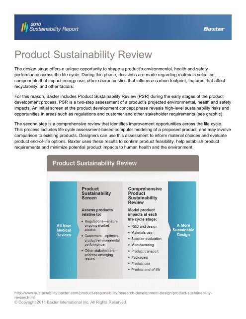 Product Responsibility - Baxter Sustainability Report