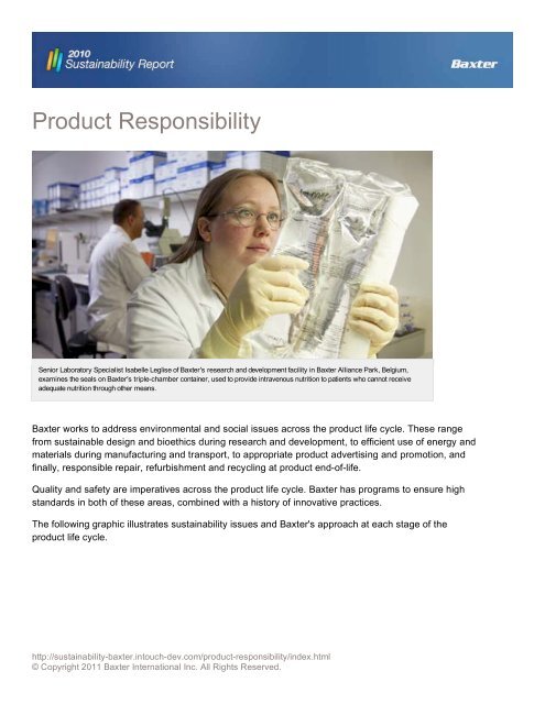 Product Responsibility - Baxter Sustainability Report