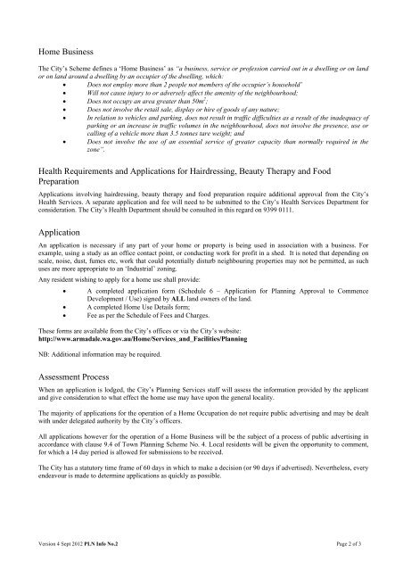 Application for a Home Occupation, Business or ... - City of Armadale