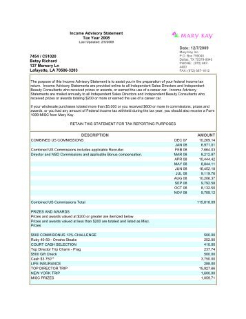 Betsy's Income Advisory Statement - Betsy Richard