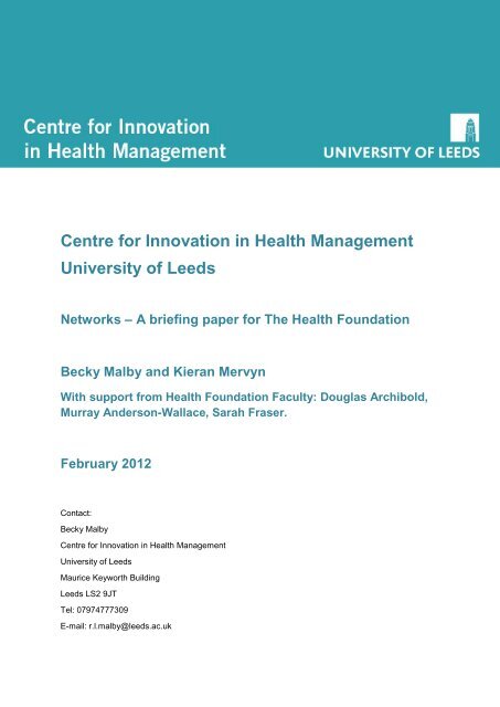 Networks - a briefing paper for the Health Foundation - Centre for ...