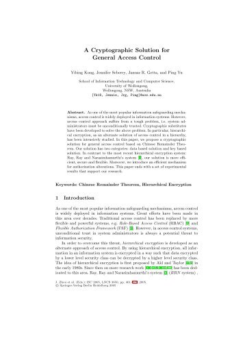 A cryptographic solution for general access control - University of ...