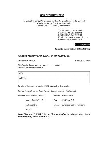 Tender Document - The India Government Mint , Kolkata