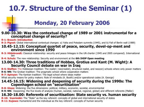 Opening powerpoint presentation by H.G. Brauch, 21 November 2005
