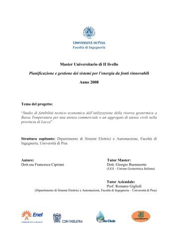 Master Universitario di II livello Pianificazione e gestione dei sistemi ...