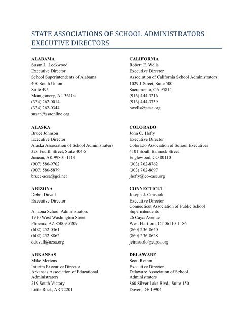 state associations of school administrators executive directors