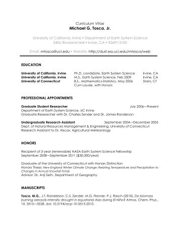 CV - dust.ess.uci.edu, the Zender - University of California, Irvine