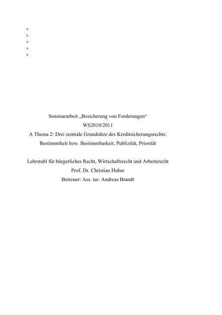 Seminararbeit „Besicherung von Forderungen“ - Lehrstuhl für ...