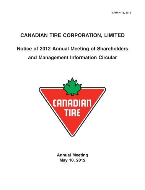 Management Information Circular - Canadian Tire Corporation