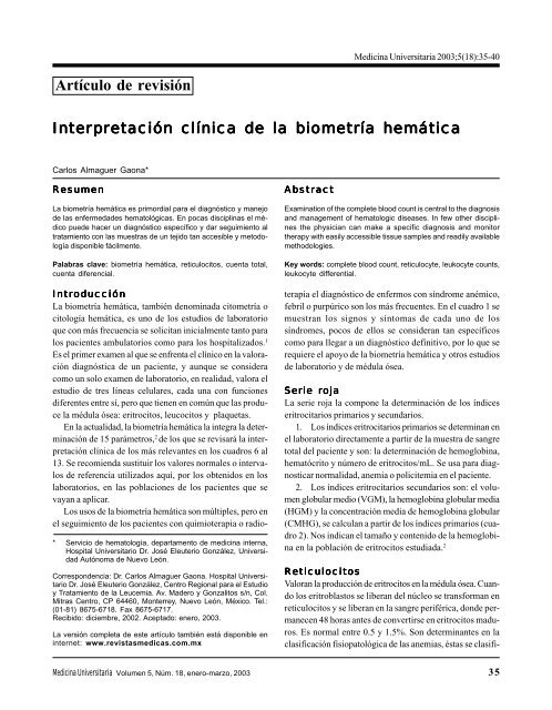 Interpretacion de la Biometria Hematica. - Revista de Medicina ...