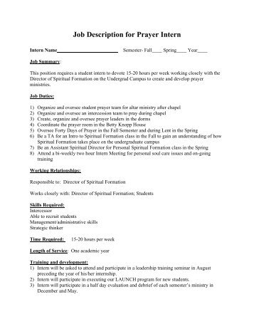 Job Description for Prayer Intern