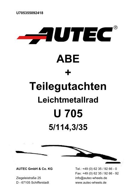 ABE + Teilegutachten U 705 - AUTEC GmbH & Co. KG