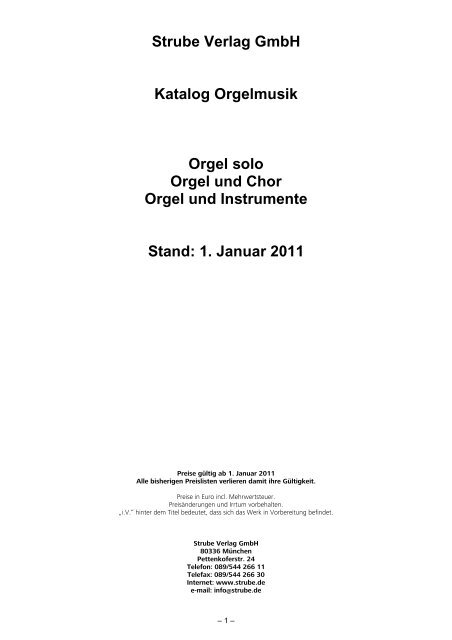 Strube Verlag GmbH Katalog Orgelmusik Orgel solo Orgel und Chor ...