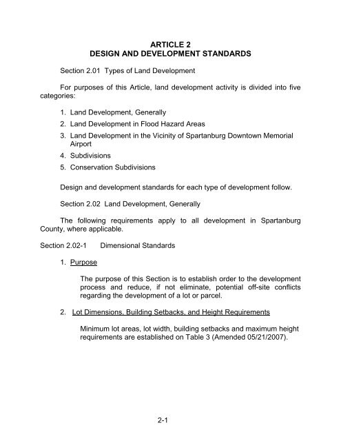 article 2 design and development standards - Spartanburg County