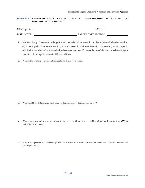 SYNTHESIS OF LIDOCAINE. Part B. PREPARATION OF a-CHLORO ...