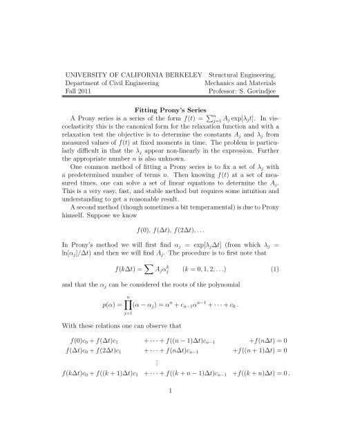 Fitting Prony series and Prony's Method - Civil and Environmental ...