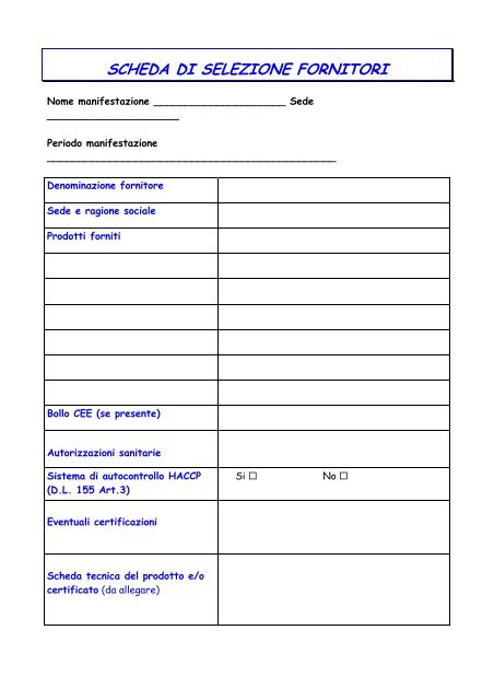 schede haccp da scarica
