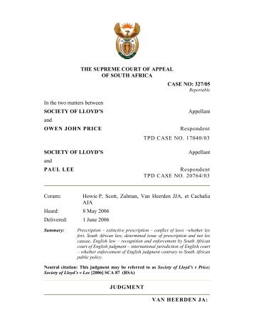 THE SUPREME COURT OF APPEAL OF SOUTH AFRICA CASE NO ...