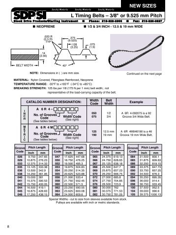 NEW SIZES L Timing Belts â 3/8" or 9.525 mm Pitch - SDP/SI