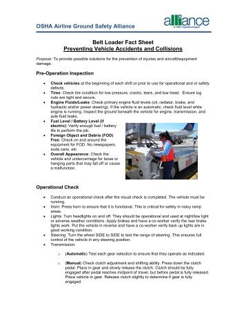 OSHA Airline Ground Safety Alliance Belt Loader Fact Sheet ...