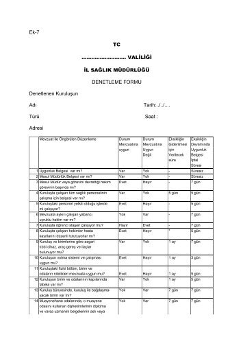 Ek-7 TC ........................... VALİLİĞİ İL SAĞLIK MÜDÜRLÜĞÜ ...