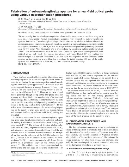 Fabrication of subwavelength-size aperture for a near ... - IEEE Xplore