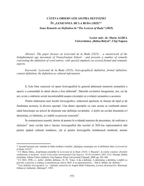 LEXICONUL DE LA BUDA (1825) - Universitatea"Petru Maior"