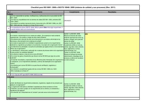 Checklist para ISO 9001: 2008 + ISO/TS 16949: 2009